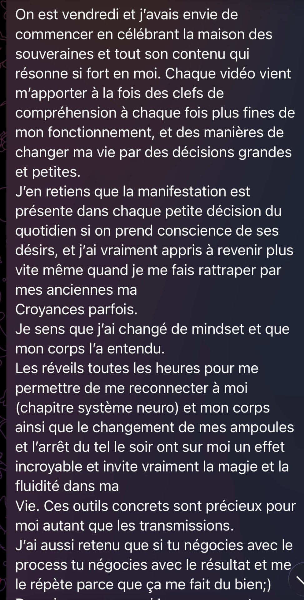 Témoignage d'une cliente de La Maison des Souveraines 8
